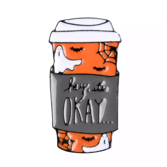 Accessories - 1 LEFT‼️ Hey It’s Okay Coffee Cup Enamel Pin Halloween Brooch Ghost Starbucks